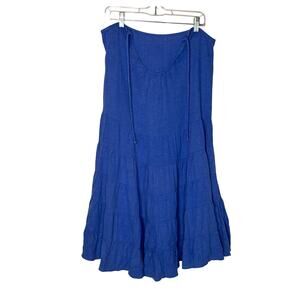 American Vintage Blue Linen Blend Tiered Maxi Skirt pull waist tie medium